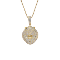 Collar de Cobre con Circonitas Cúbicas para Hombre, Estilo Hip Hop, Cadena de Cuerda, Colgante de Cabeza de León 3D, Brillante y con Incrustaciones de Circonitas