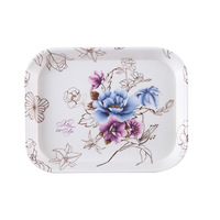 Plateau de service en mélamine écologique personnalisé en gros nouveau design ensembles durables de fleurs violettes pour hôtels événements-petit/moyen/grand