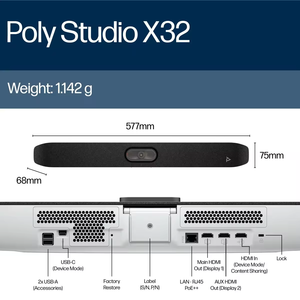 Barra de Video Todo en Uno Poly Studio X32 <span class=keywords><strong>con</strong></span> Sensor 4K de 20MP y Kit TC10 para Reuniones y Salas Pequeñas (3-5 Personas) - Product Image 2