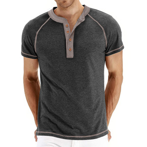 T-shirt d'été à manches courtes et à col rond pour hommes Chemise Henley Body Shirt Color Blocking <span class=keywords><strong>Top</strong></span> - Product Image 4