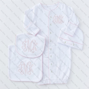 <span class=keywords><strong>Set</strong></span> 4 Pezzi Tutina Ricamata e Cappellini per <span class=keywords><strong>Neonato</strong></span> 100% Cotone Biologico, Tutina con Piedini per <span class=keywords><strong>Neonato</strong></span>, Completo per il Ritorno a Casa - Product Image 3