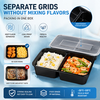 Boîte à repas jetable en plastique sans BPA, 2 compartiments, écologique, compatible lave-vaisselle, avec couvercle en plastique, pour le déjeuner