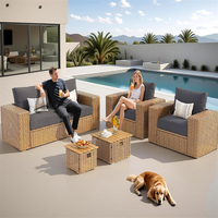 Ensemble de salon d'extérieur en rotin PE résistant aux intempéries, avec table basse de rangement, idéal pour jardin, bord de piscine, villa - Vente chaude