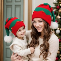 Bonnet de Noël tricoté avec clochettes et pompon, chaud pour l'hiver, assorti parent-enfant, accessoire de costume pour fête de fin d'année