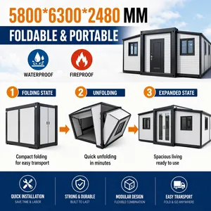 Maison conteneur d'exportation modulaire préfabriquée mobile, pliable à double aile, extensible, pour hébergement, avec deux chambres et un salon - Product Image 3