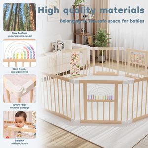 Parc de jeu Montessori pour bébés, parc de jeu pliable en bois à 10 panneaux avec verrou de sécurité, grand centre d'activités éducatives - Product Image 2