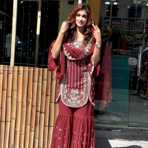 Women Embroidered Salwar Kameez Set Floral Sequin Worked Slim Fit <b>Indian</b> Pakistani <b>Top</b> Outfit for Party Wedding - Product Image 1