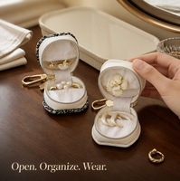 Mini boîte à bijoux en cuir PU, organiseur de voyage portable avec miroir, léger, fermeture éclair, doublure en velours pour boucles d'oreilles, anneaux, pendentifs