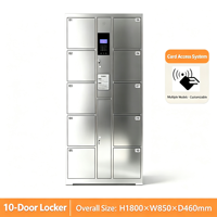 Casier intelligent moderne en acier inoxydable à 10 portes avec accès par carte RFID, armoire de rangement électronique pour entrepôt et école, entièrement assemblé