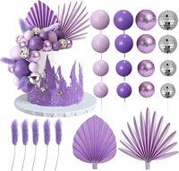 Lila Discokugel Tortendeko-Set Papierfächer Matte Glitzer-Kugeln Silberner Spiegel-Topper Geburtstagsparty Zubehör Dekoration