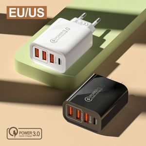 20W PD Travel Charger US EU Plug 3 <b>USB</b> + Type-<b>C</b> Fast Wall Charger 4 in 1 Mobile Phone Power <b>Adapter</b> - Product Image 2