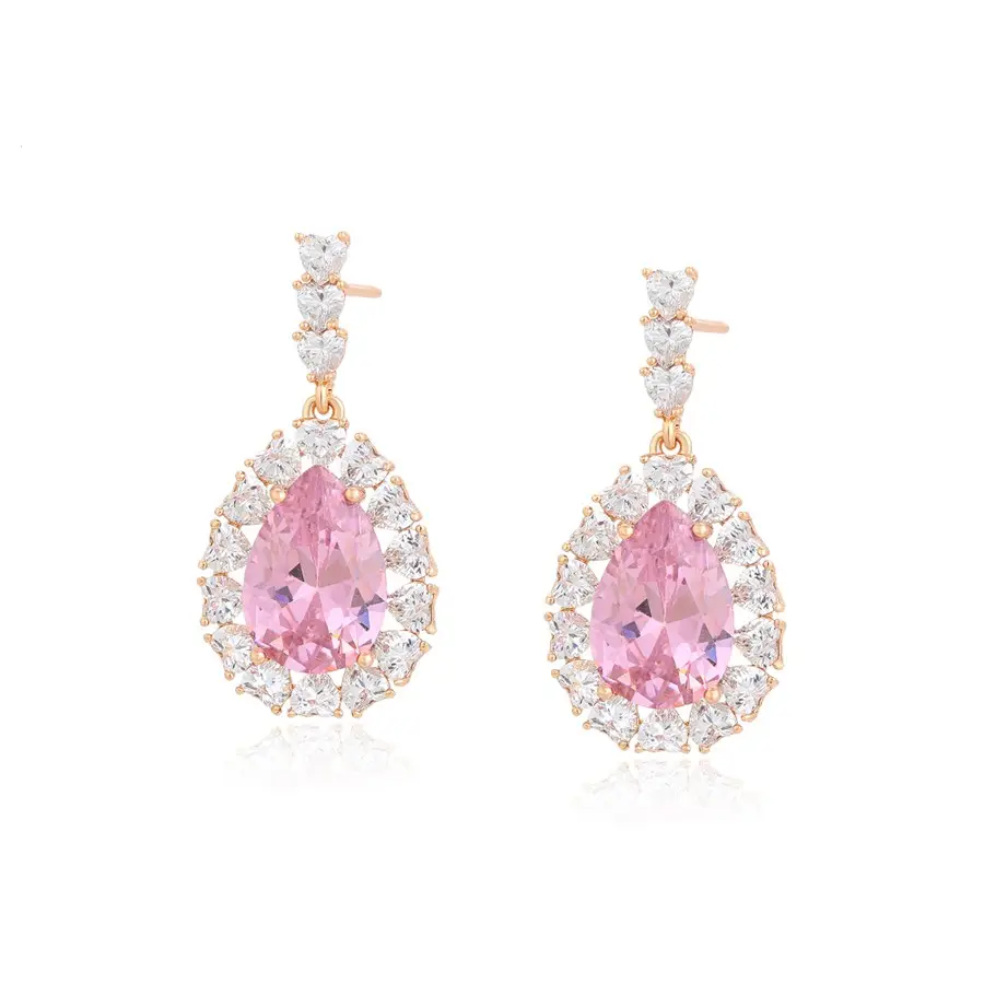 Perhiasan Xxuping Anting-Anting Emas Panjang Kristal Berlian Putih Merah Muda Elegan Royal Vintage