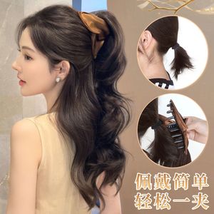 Peluca de cola de caballo media alta con efecto cascada, larga y ondulada, con volumen, con clip, para mujer, estilo otoño-invierno - Product Image 5
