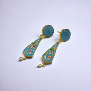 DISEÑADOR PINTURA A MANO CHAPADO EN ORO JHUMKI KUNDAN STUD HOOP EARING - Product Image 1
