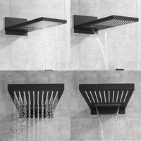 Système de douche de luxe noir avec mitigeur chaud/froid encastré à poignée unique et pommeau de douche de plafond effet pluie