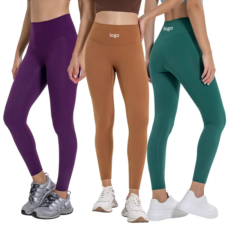 Lulu Womens Brushed Naked Feeling Workout Leggings Cintura alta Gimnasio Compresión Control de barriga Pantalones de yoga Pantalones ajustados para mujeres