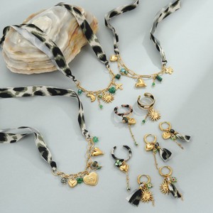 Tốt Leopard in lụa khăn dây vòng cổ thép không gỉ Mặt trời Mặt Trăng trái tim quyến rũ màu xanh lá cây tự nhiên đá bông tai vòng Trang sức bộ - Product Image 4