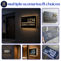 Plaque de numéro d'adresse en acier inoxydable rétroéclairée par LED personnalisée, signalisation d'identification de porte illuminée IP65 pour bâtiments et 	 Bureau