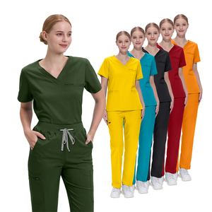2025 cómodo transpirable cuello en V recto médico enfermería Scrub uniforme conjunto mujeres Hospital salón de belleza venta al por mayor marca personalizada - Product Image 4