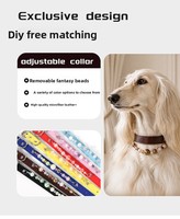 Collier pour animaux de compagnie réglable en cuir PU avec chaîne décorative en fausses perles pour chiot et chaton