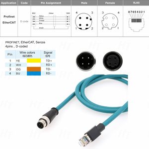 สายเคเบิลอีเธอร์เน็ต Cat5e แบบ D-Code ตัวผู้ 4 พิน รุ่น HangTon M12 สำหรับเชื่อมต่อเครือข่ายเซ็นเซอร์อุตสาหกรรม - Product Image 3