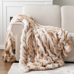 Double Side Tie Dye Spandex Thỏ Faux Fur Minky Sang Trọng Trọng Dày Fluffy Lớn Chăn Cho Mùa Đông - Product Image 2