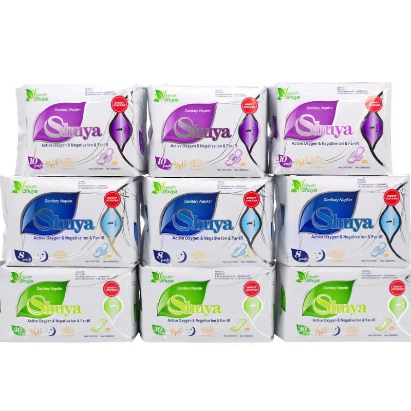 China Herbs Shuya Anion Sanitary Napkin Night Time Used And Winged Shape Feminine Hygiene Anion Women Pads