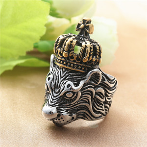 Lion <b>Head</b> Ring With Crown Men's Punk <b>Style</b> Retro Silver Tone Jewelry Gift - Product Image 2