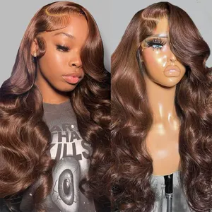 wholesale 30 Inch Chocolate Brown Hd Lace Frontal Body Wave Lace Front Wig Colored Lace Front Human Hair Wigs For Women