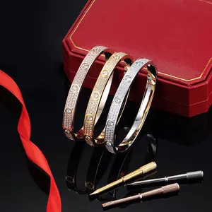 Bracelet de Luxe pour Femme en Bijouterie de Mode, <span class=keywords><strong>Acier</strong></span> <span class=keywords><strong>Inoxydable</strong></span> Or 18 Carats, Designer de <span class=keywords><strong>Marque</strong></span>, Tout Diamant et Zircon, Fermeture à Vis - Product Image 2