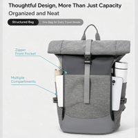 Nouveau Sac à Dos Roll-Top 2026 pour Ordinateur Portable (15,6 pouces) – Extensible, Décontracté, Résistant à l'Eau – Idéal pour Hommes et Femmes