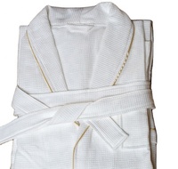 Peignoir en coton gaufré blanc à manches longues style kimono pour hommes et femmes, grande taille, personnalisé en usine, avec passepoil
