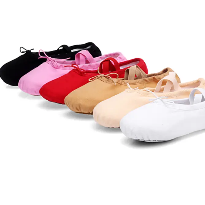 Sandal Tari Balet Kanvas Katun, Sepatu Dansa Sol Lembut untuk Balita/Anak Perempuan/Anak Perempuan