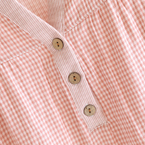 Camicia <span class=keywords><strong>da</strong></span> <span class=keywords><strong>Notte</strong></span> Rosa a Quadretti per Donna con Logo Personalizzato OEM/ODM, Stile Casual e Comodo, in <span class=keywords><strong>Cotone</strong></span> Stropicciato con Maniche 3/4 - Product Image 4