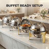 Chauffe-Plat Rond Allnice à Couvercle Rabattable en Acier Inoxydable avec Pieds Dorés et Fenêtre en Verre pour Buffets et Traiteurs Hôteliers