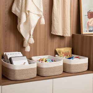 Cestas de Almacenamiento Tejidas con Cuerda de Algodón de 11.8'*8'*4.5\", Cestas Pequeñas para Organización de Armarios de Guardería - Product Image 4