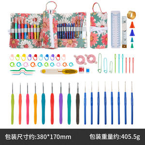 Herramientas de tejer DIY hechas a mano para <span class=keywords><strong>Amazon</strong></span>, ganchos de <span class=keywords><strong>ganchillo</strong></span> de aluminio transfronterizos, mango de goma, juego completo de bolsas de rollo, hilo al por mayor - Product Image 6