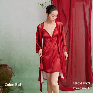 Venta al por mayor de 2 piezas de satén de seda transpirable camisola acolchado Grace Sexy de talla grande vestido de noche y <span class=keywords><strong>Bata</strong></span> para la primavera y el otoño - Product Image 2