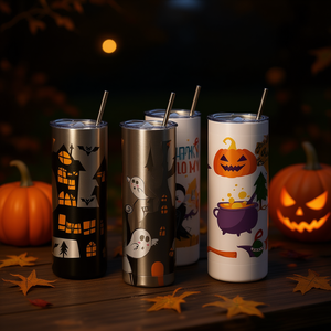 Vasos de sublimación de Halloween de 20 oz, de acero inoxidable, delgados, de doble pared, con tapa y pajita, diseño personalizado para regalos navideños - Product Image 2