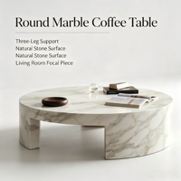 Table basse de luxe en marbre blanc. Base Courbe Minimaliste Moderne, Surface Polie, Étanche. pour la chambre à coucher, la salle de bain, le salon
