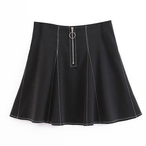 Jupe trapèze noire style coréen d'été, grande taille, taille normale, fermeture éclair, N6916 - Product Image 1