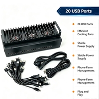 Boîtier de synchronisation USB 20 ports pour téléphones, étui de contrôle de synchronisation en lot pour smartphones Android, hub de charge à gestion unifiée avec ventilateurs de refroidissement