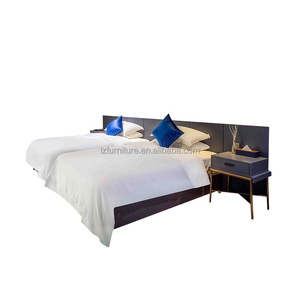Factory Direct Supply ModernTwin Hotel Bed Set <b>Cheap</b> Wooden Base <b>Frame</b> With Soft Headboard & Nightstands for 3 Star Hotel Motel - Product Image 1