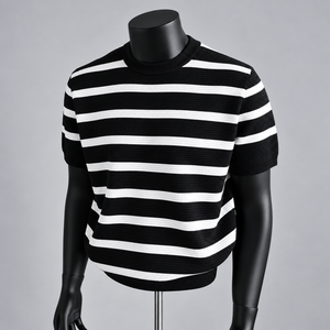 <span class=keywords><strong>Camisa</strong></span> de Verano para Hombre, Casual, a Rayas Blancas y Negras, Corte Ajustado, Antiarrugas, de Secado Rápido, Manga Corta - Product Image 4