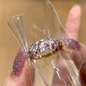 Anello di Lusso con Foglia di Cristallo Viola per Donne |   Fede nuziale placcata in <span class=keywords><strong>oro</strong></span> <span class=keywords><strong>rosa</strong></span> con zirconi cubici |   Gioielli alla Moda per Feste - Product Image 2