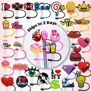 Tapas de PVC 2D con diseño de postres dulces Kawaii a granel, tapas de silicona para pajitas con logo personalizado para té de burbujas, recuerdo para fiestas - Product Image 1