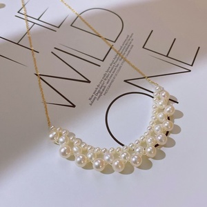 Collar de Perlas de Agua Dulce Blancas de Grado AAAA Tejidas a Mano, Forma de Patata de 3-4 mm, Chapado en Oro de 14K - Product Image 3