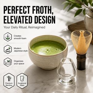 Luxury Transparent Glass Chasen Stand Clear Glass Matcha Whisk Holder Natural Bamboo Whisk Stand - Product Image 6