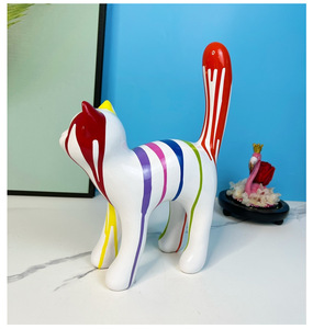 Estatua de Gato Abstracta de Resina Personalizada, Decoración Moderna, Arte Pop Urbano, Pintura con Efecto de Goteo, Arte Trashy - Product Image 6