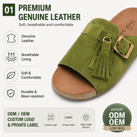 Sandales à enfiler en cuir véritable pour femmes, fabricant OEM ODM, logo personnalisé, pantoufles à marque privée